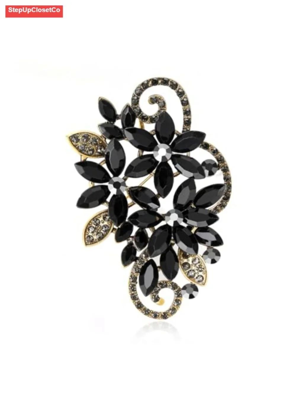 Vintage Austrian Crystal Rhinestone Flower Brooch Pin for Women